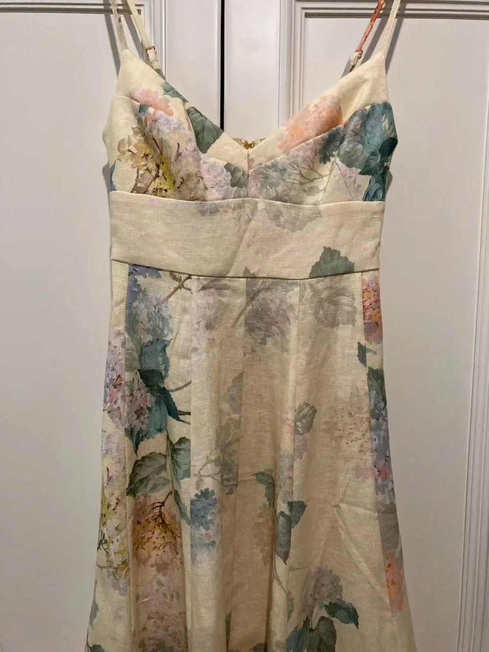 Zimmermann Floral Cream Midi Dress with Spaghetti Straps size 0